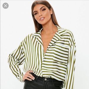 khaki oversized satin stripe shirt